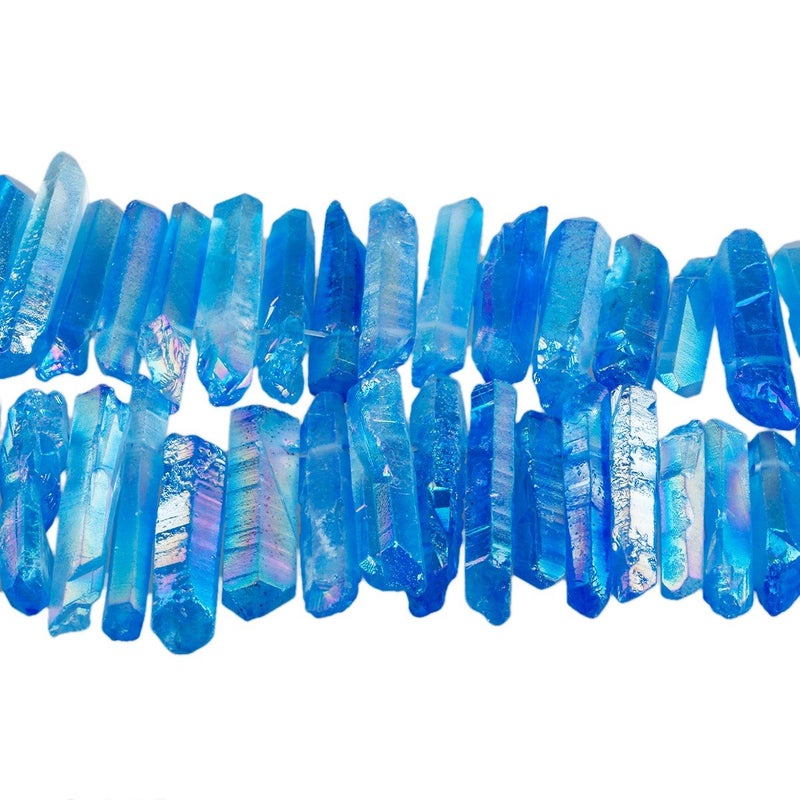 SUNYIK Blue Crystal Points Titanium Coated Quartz Rough Sticks Spikes Point Beads 15 inch Strand Drilled - Image 4